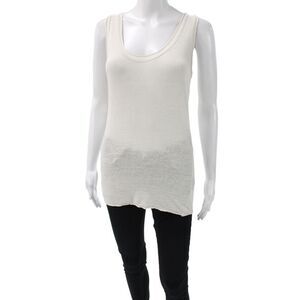 Labo.Art Womens Ivory Linen Scoop Neck Sleeveless Basic Tank Size S